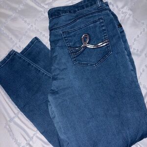 Cato Women's Straight Leg Blue Jeans with Embellished Pocket